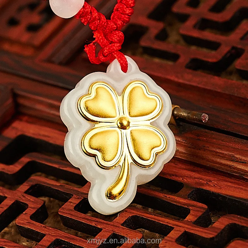 

Gold Inlaid Jade Pendant Gold Jewellery Dragon And Phoenix Green Bean Leaves Jade Gold Men And Women Gifts Wholesale