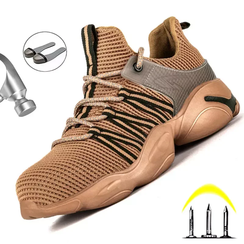 

Safety Work Shoes for Men Women Lightweight Breathable Steel Toe Sneaker boots Slip Resistant Indestructible Construction Shoe, Black purple khaki