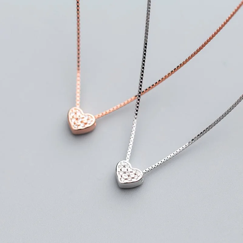 

N1607 New 2021 Hip Hop Jewelry Silver 925 Plated Rose Gold Shape Heart-Shaped Chain Collar Bone Silver Necklace