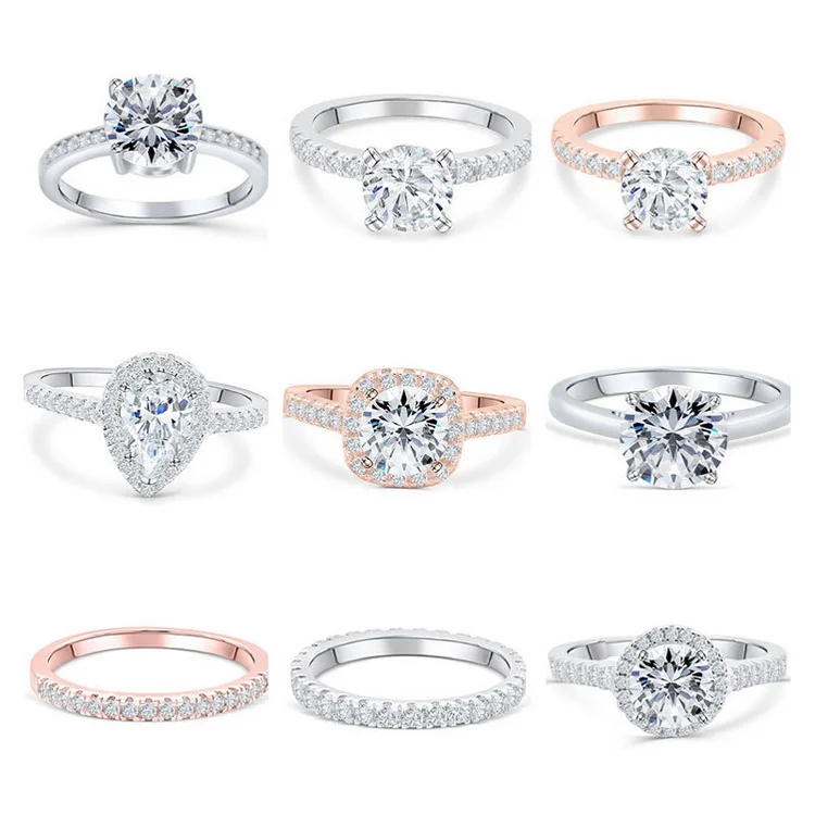 

anillos de compromiso plata 925 joyeria Crystal Couple ring 925 sterling silver zircon diamond engagement wedding band ring
