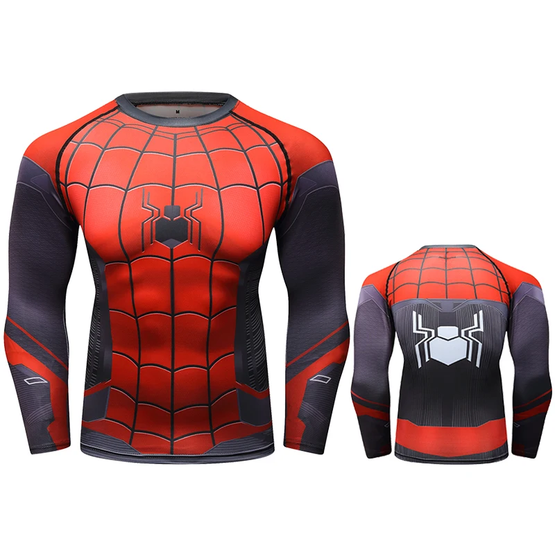 

Design Costume Logo and Pattern T-Shirts 3D Printed Compression Long Sleeve Spiderman Men's T Shirt, Customized color