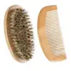 2Pcs Handmade Bristle Mustache Beard Comb Brush Men Facial Hair Trimming Tools Full color