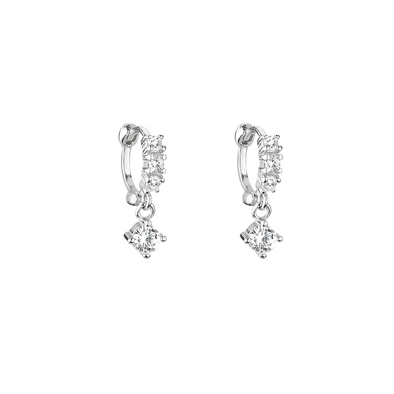 2021 Minimalist Fashion Jewelry Huggie Zircon Hoops Earrings Cute Rhodium Plated Hoop Earrings for Party & Gift