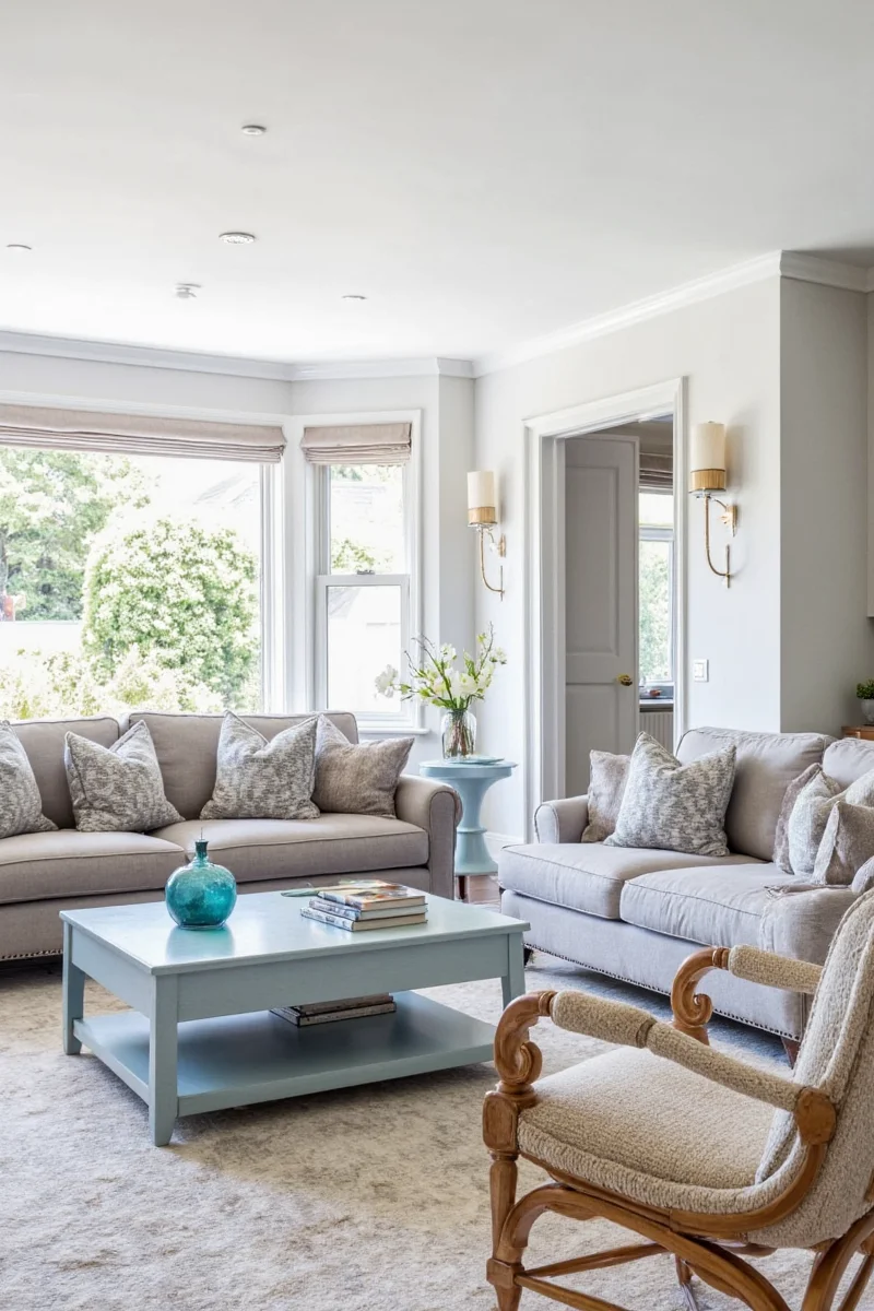 Comparison of different coffee table colors in a family room setting.