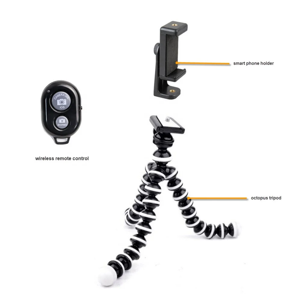 

Small Octopus Flexible Tripod Kit Mini Tripod Mount for Smartphone with 360 Rotation Mobile Phone Bracket Holder Remote Control, Black and white