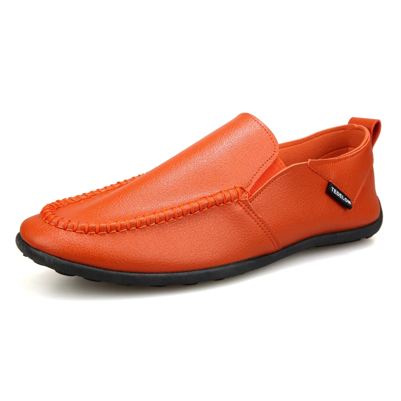 

Hot Sale High Quality Leather Loafer Orange Shoes For Men