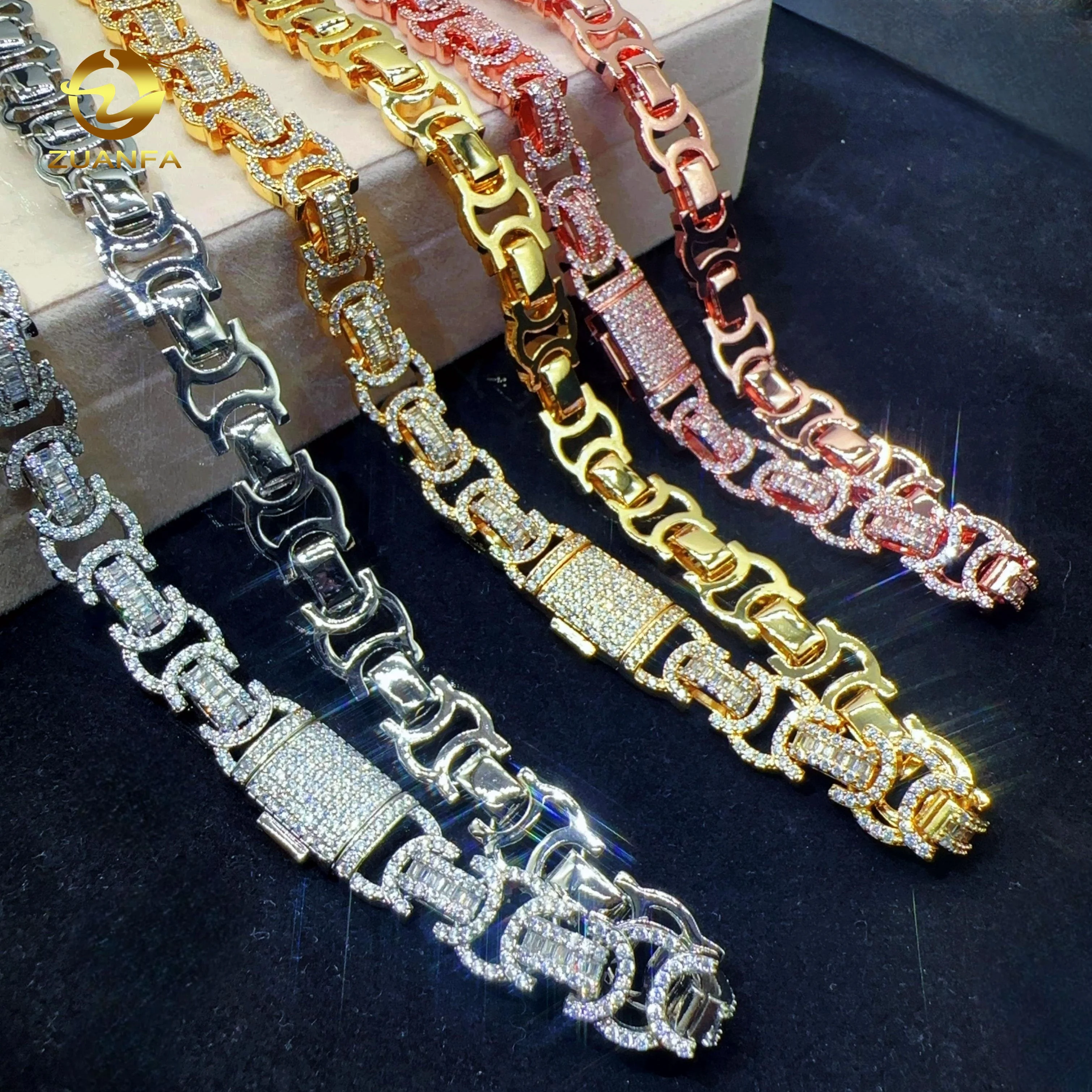 

13mm Women Hip Hop Brass AAAAA+ Cubic Zirconia Cuban Link Chain Iced Out Jewelry Set Diamond necklace CZ hip hop jewelry