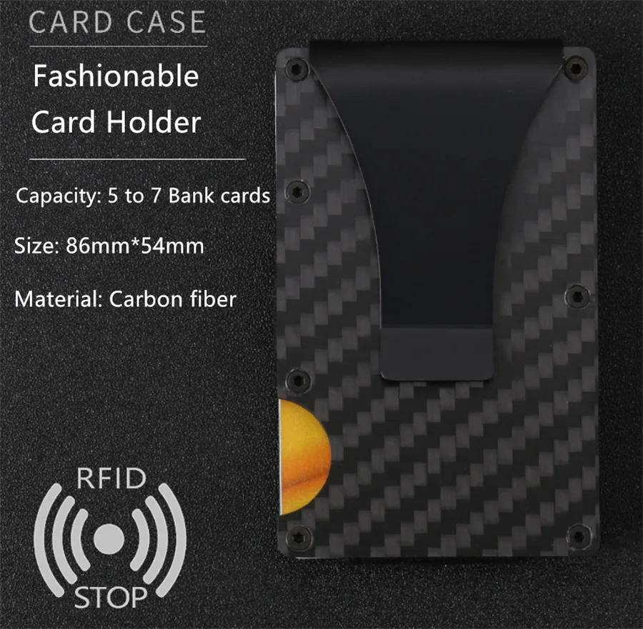 Black Custom Card Holder Carbon Fiber Material Wallet With Rfid