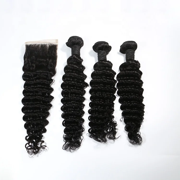 

Wholesale Free Sample Cheap Unprocessed 10A Grade Hair Deep Wave Brazilian Human Hair Bundles With Closure