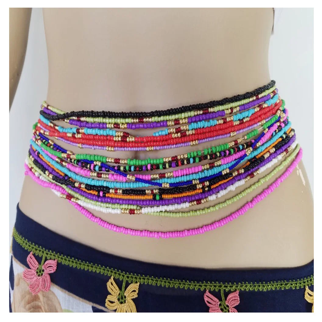 

Jachon wholesale glass seed beads beaded Ghana Africa 2pcs a set body chain belly gold waist beads jewelry for women weight loss, Colorful