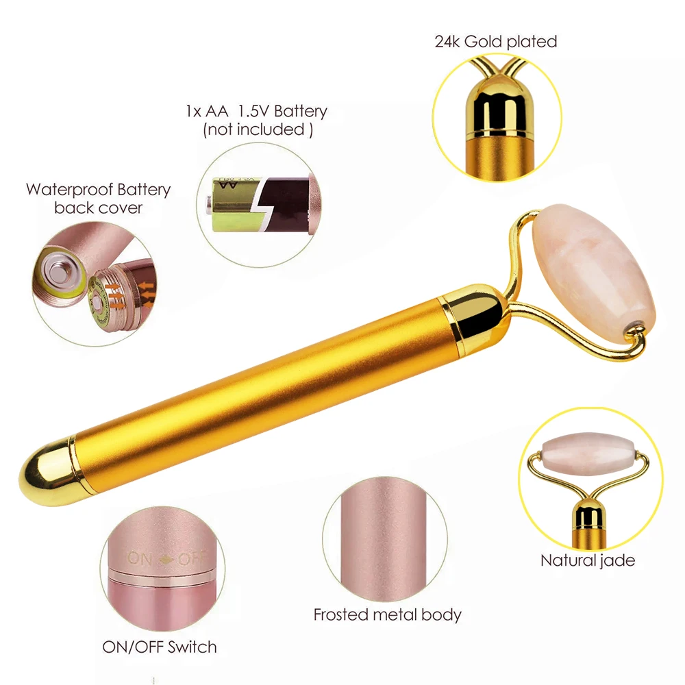 100 Natural Rose Quartz Electric Jade Roller Facial Massager For Face