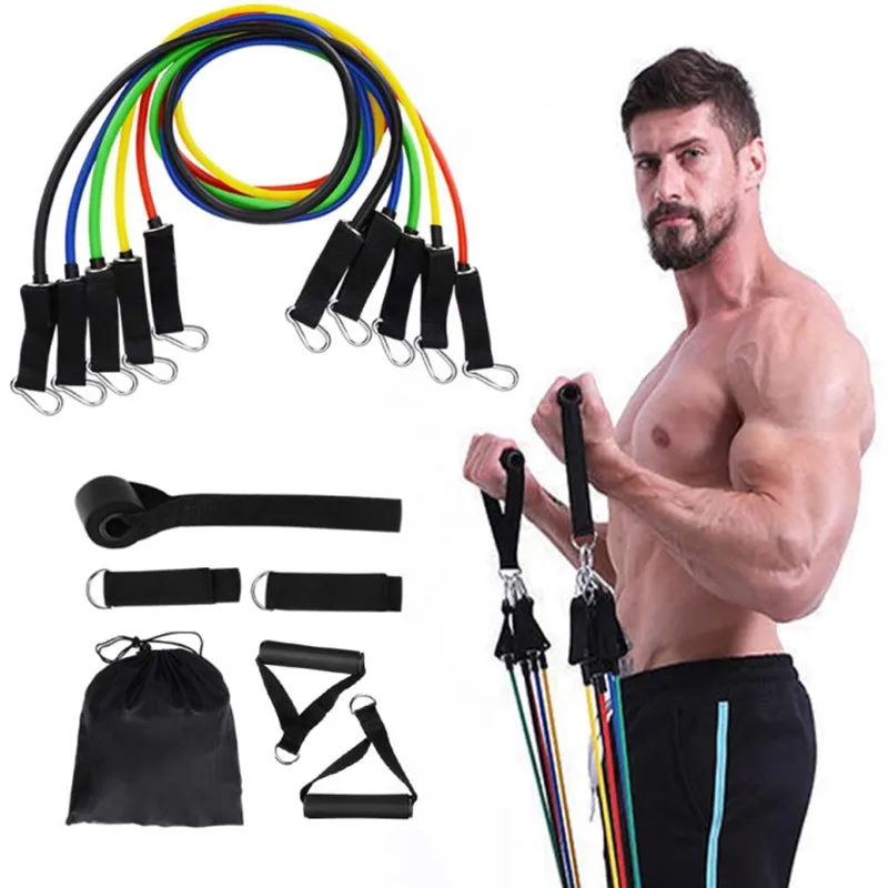

Professional 5 Level Strength Latex Tube Home Exercise Work Resistance Band Kit Fitness 11 PCS Resistance Bands Tube Set, Customized color