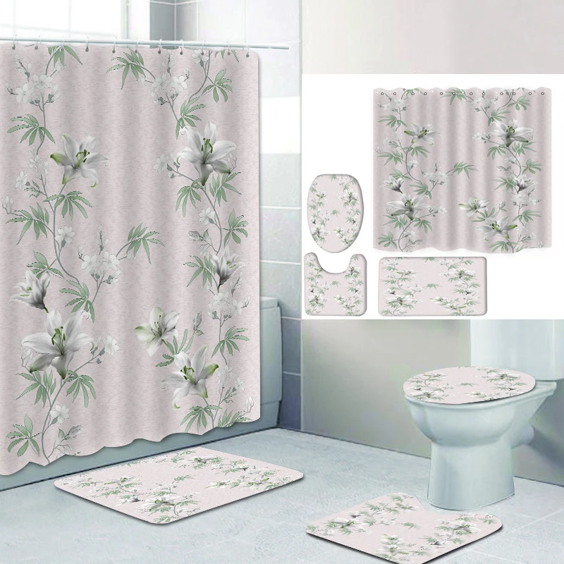 

180x180cm customizable partition bathtub shower curtain bathroom non-slip long rattan flower cushion four-piece bathroom set, Picture