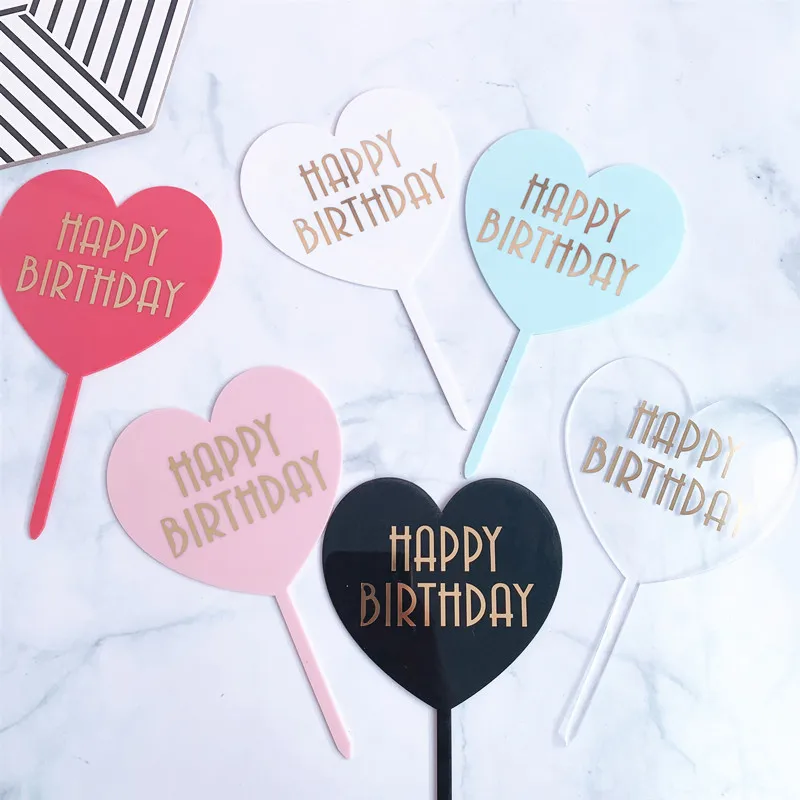 

Plain Heart Shape Happy Birthday Acrylic Cake Topper for Baby Shower Party Decorations