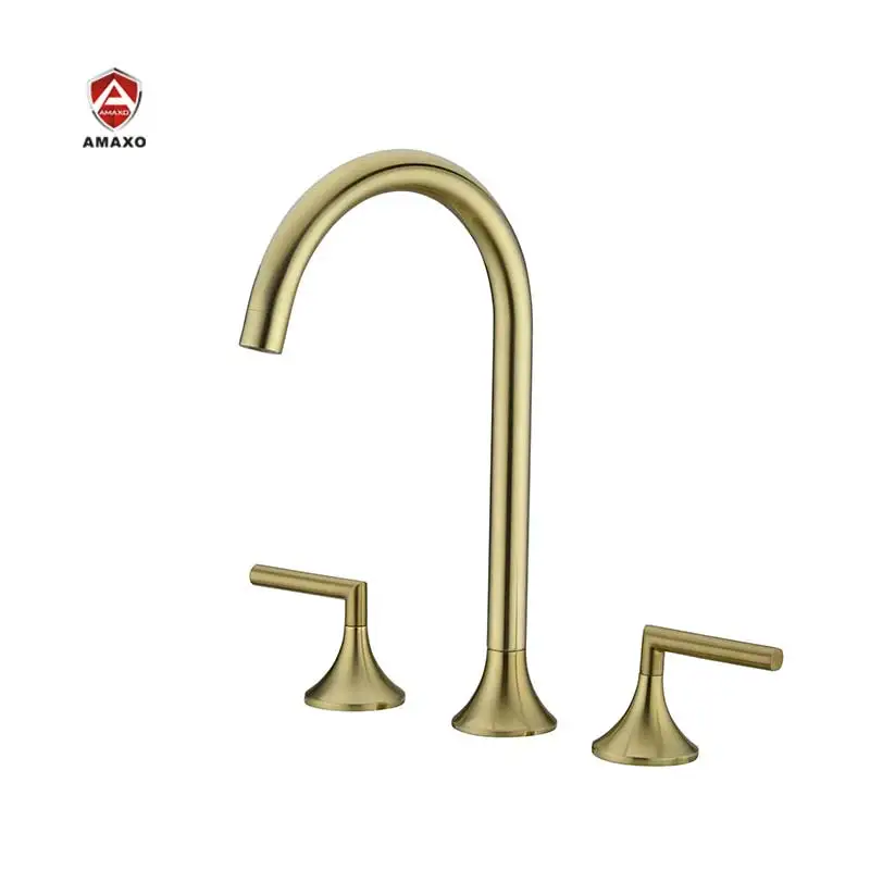 

Brushed Gold tap Water Wash Mixers faucet Double Lever 3 Hole lead basin faucet for bathroom sink