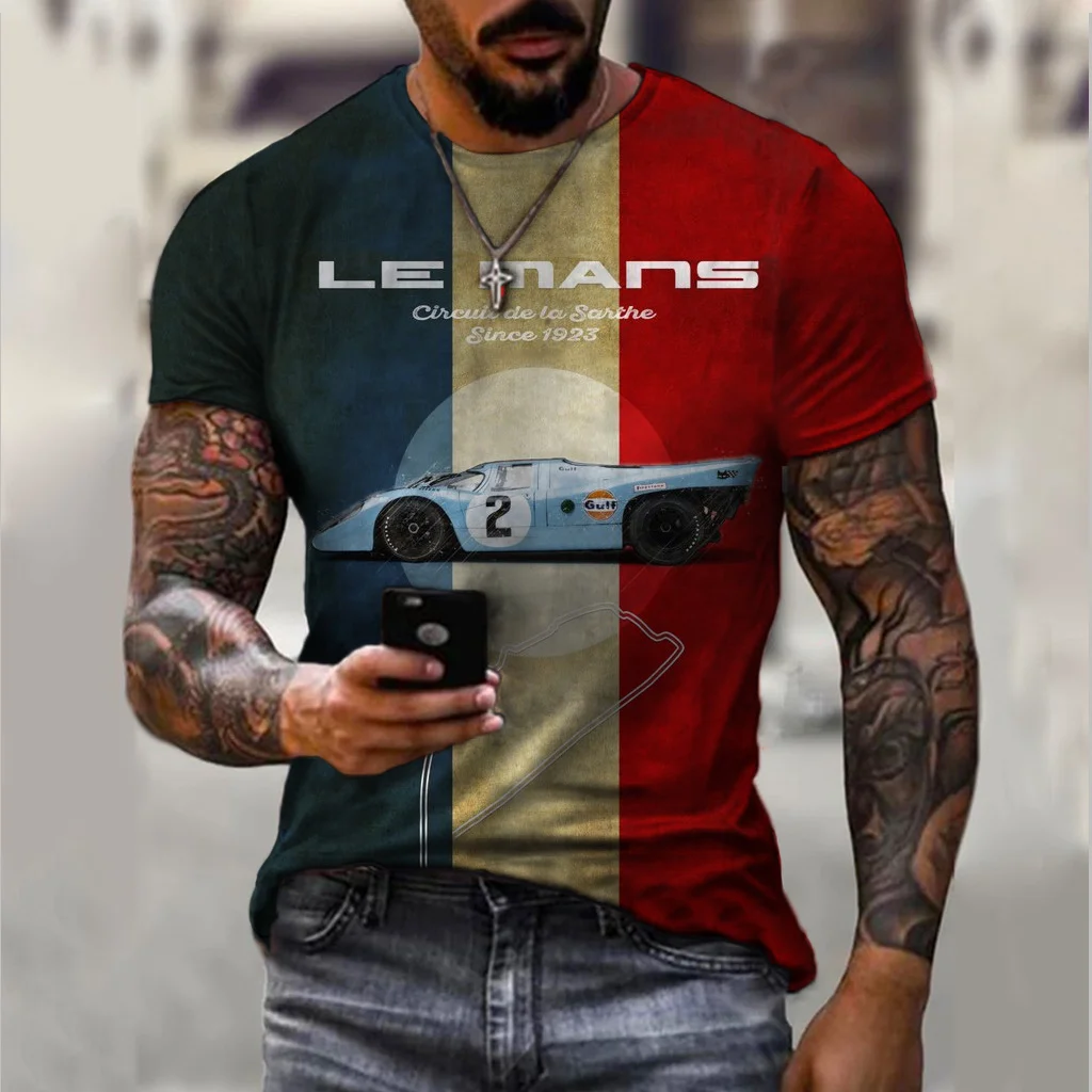 

Latest Fashion Trend Car Pattern Printed Series Summer Leisure Short Sleeve Round Neck Slim Men's T Shirt, Customized color