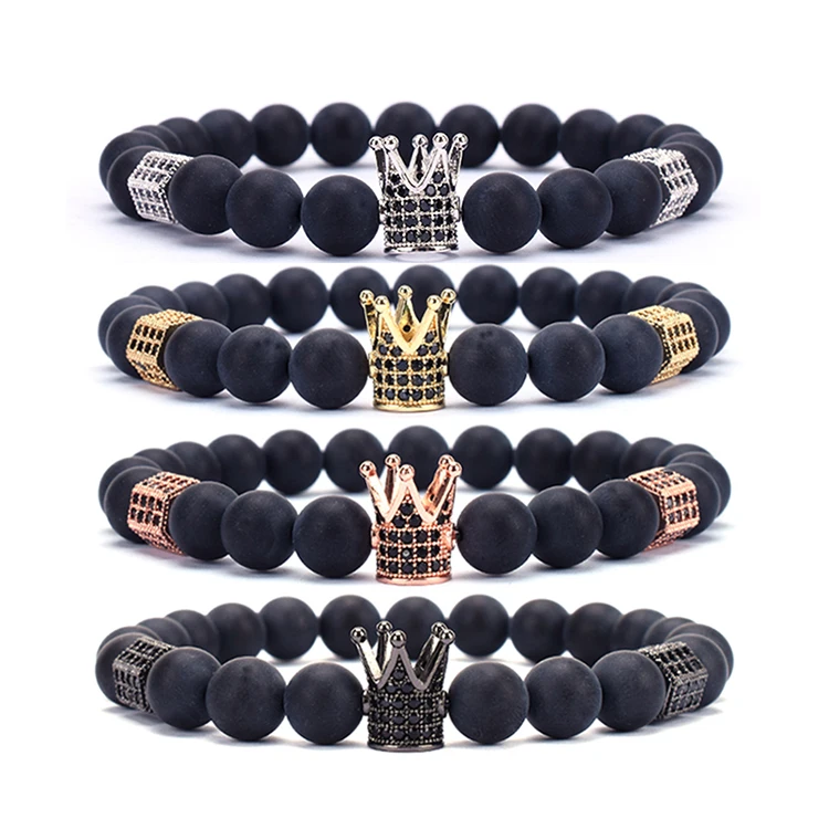 

2019 New Wholesale Men Custom Fashion Handmade Bracelets Jewelry Zircon Crown Natural Lava Stones Bead Smart Bracelet