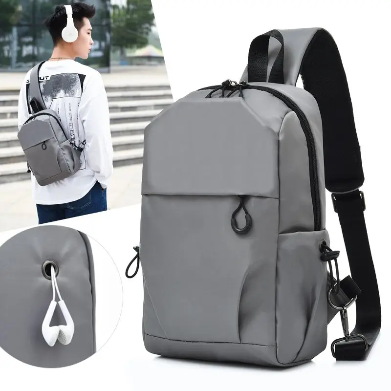 

Factory Wholesale Price Zaino Earphone Port Chest Bags Large Capacity Crossbody Bags Waterproof Oxford Cloth Backpack, Black grey