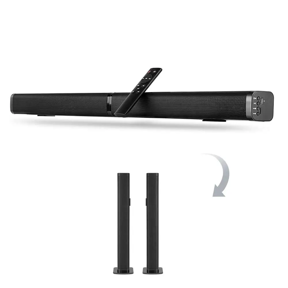 

50W 100cm HiFi Detachable Wireless Soundbar Speaker 3D Surround Stereo Subwoofer for TV Home Theatre System Sound Bar, Black