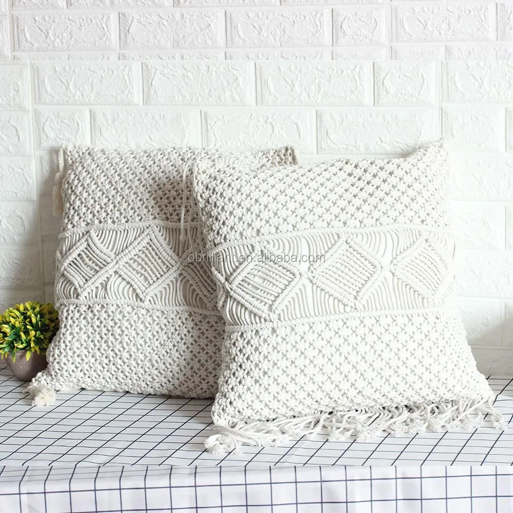 Knitted Pilllow Cover Decorative Cotton Boho Chic Macrame Cushion Case Bed Sofa 