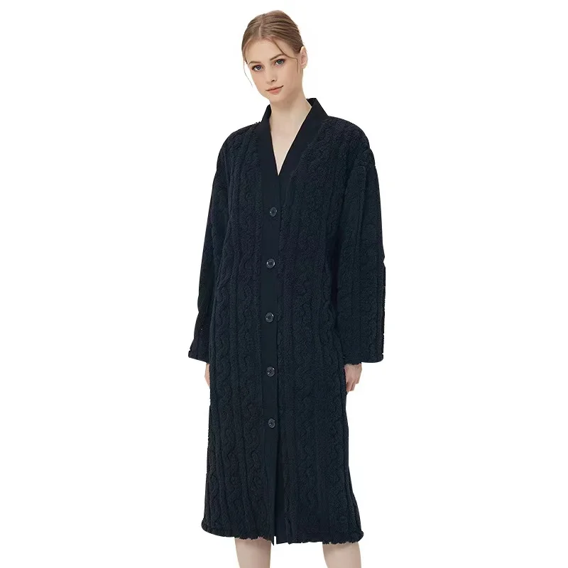 

Winter coral velvet pajamas women's home clothes thickened women's pajamas flannel bathrobes sleepwear, Beige black