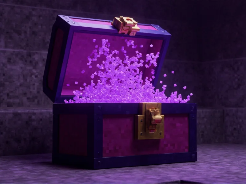 Minecraft ender chest with purple particles floating above