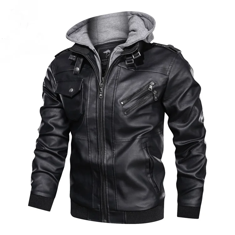 

2021 new fashion bomber jacket men Fashion Warm Zip-Up Motorcycle Bomber PU Leather denim jacket men leather jacket men