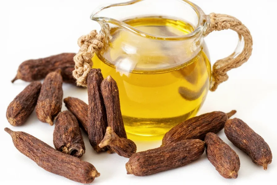 Step-by-step process of making clove oil showing cloves in glass jar with oil