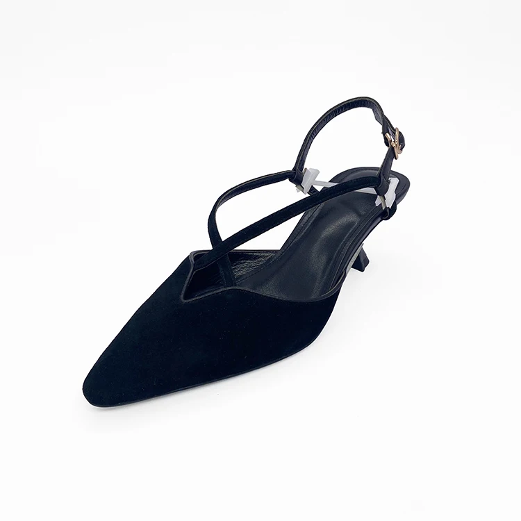 

Fashion pointed toe ankle buckle women shoes thin heel sandals for ladies, Black