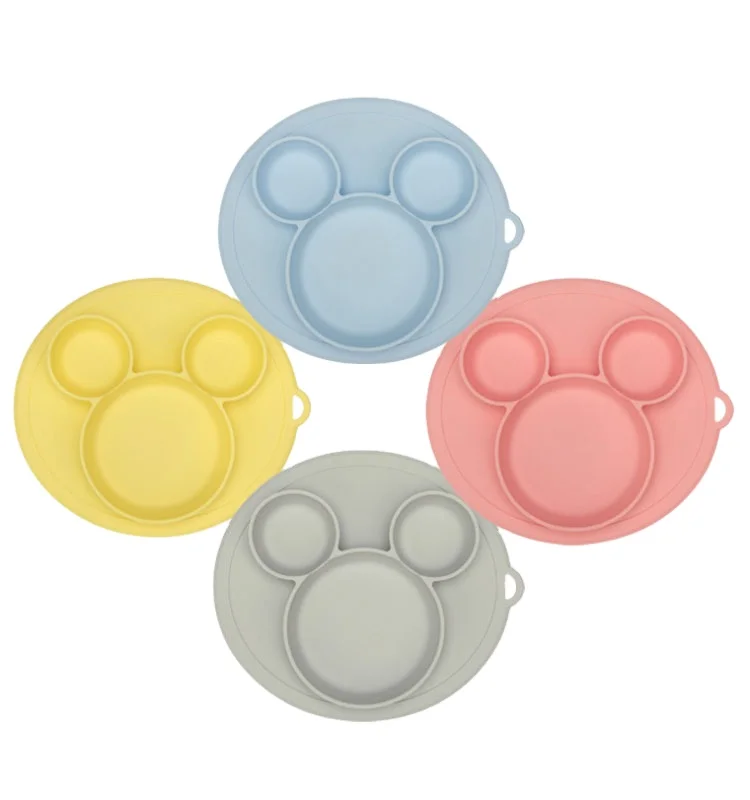 

New Design BPA-Free Food Grade Silicone Waterproof Non Slip Baby Feeding Plate Mickey Silicon Plate For Baby, Colorful