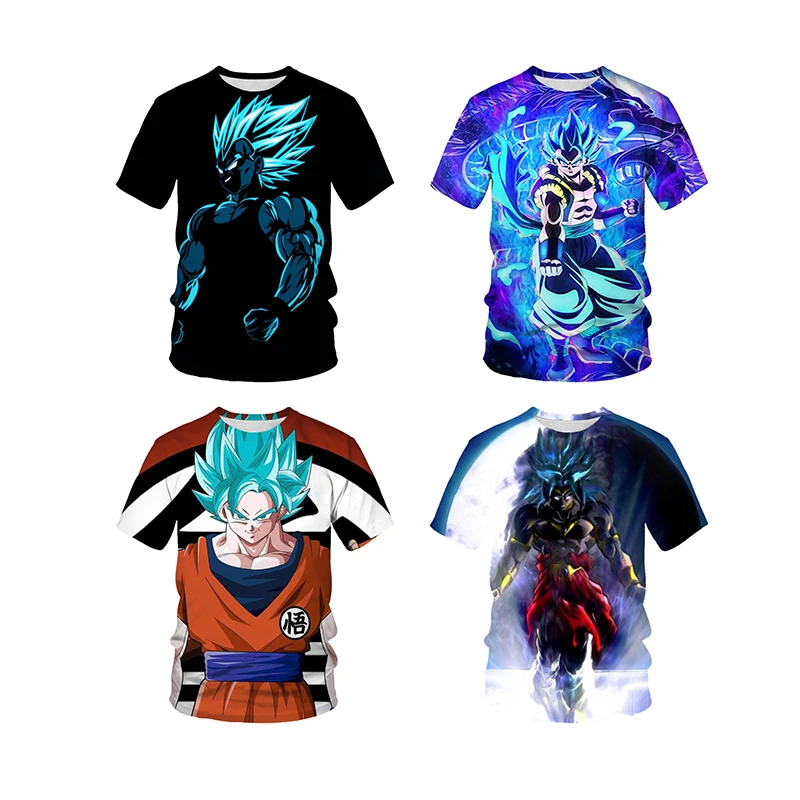 

Custom Printing T-shirts 100% Polyester Digital Super Saiyan Son Goku Anime Summer 3D Print Cartoon Fashion T Shirt