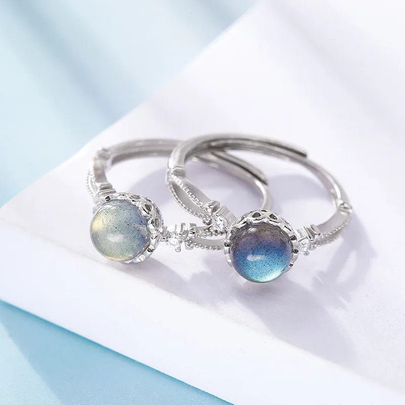 

QS445 Healing Crystal natural Blue Labradorite Gemstone ring 925 Sterling Silver Jewelry
