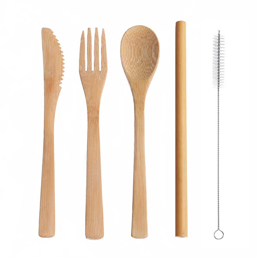 
wholesale 6pcs eco friendly travel picnic flatware natural reusable bamboo cutlery set 