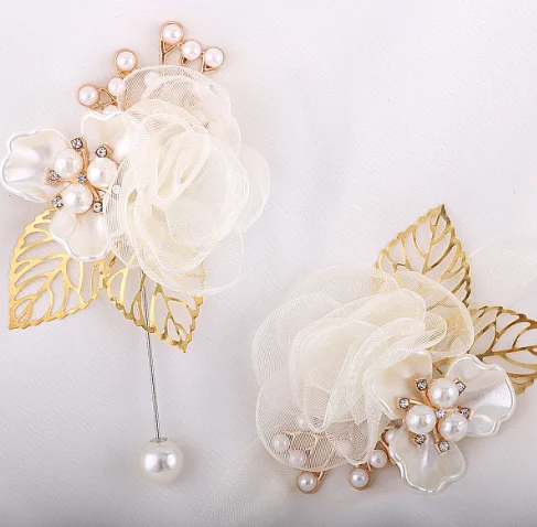 

Rose corsage wrist flower rhinestone pearl flower pearl wrist flower set