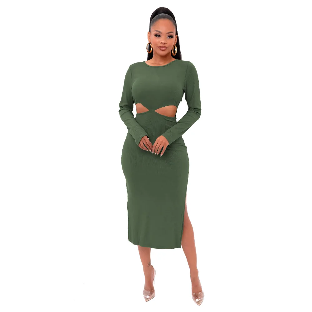 

Spring 2022 women clothes ladies o neck long sleeve fashionable bodycon elegant dresses for ladies