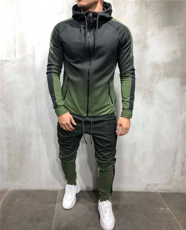 

Men's Fashion Gradual Printing And Slim Zipper Sports Suit, As show