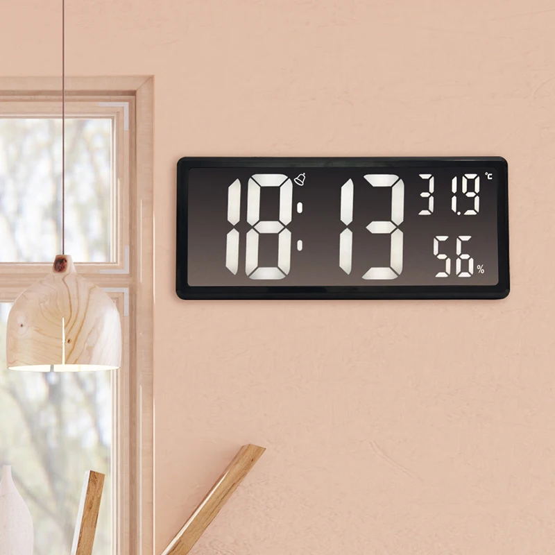 

EMAF Modern Decorate Large Digital LED Big Wall Clocks Temperature Humidity Minimalistic Home Decoration Dementia Calendar Clock, Black