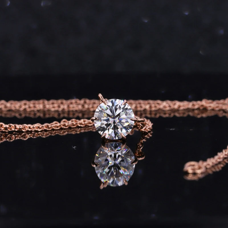 

Starsgem 14k solid rose gold 1ct round brilliant cut moissanite jewelry necklace