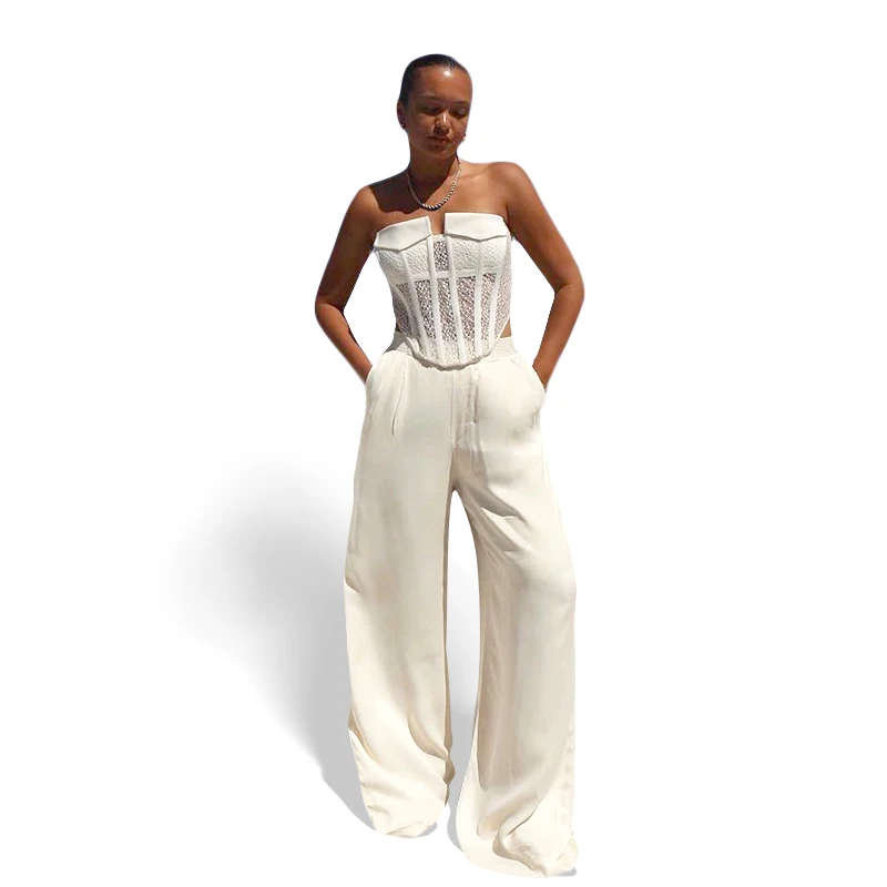 

Autumn and winter new style fish bone slim-fitting lace hollow pocket tube top
