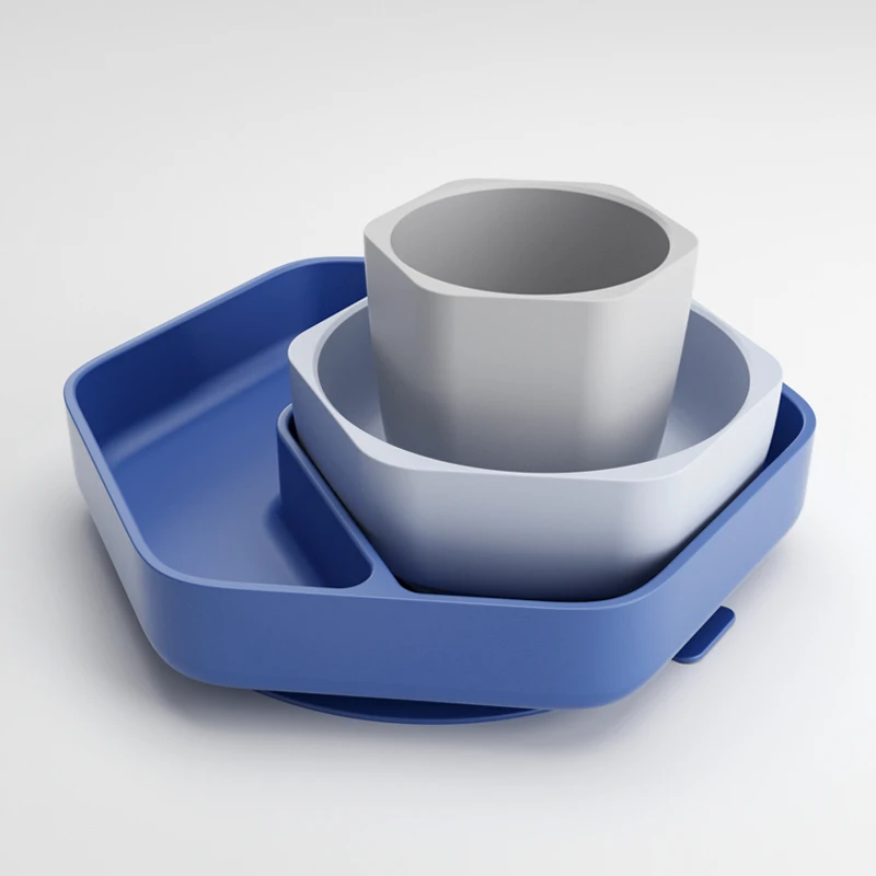 

HEORSHE hot selling products 2021 snack cups plates bowl cup sets baby silicone plate/unbreakable baby plates for girls, Pink/blue