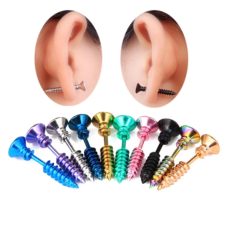 

2021 Top selling Stainless Steel Multicolor screw piercing ear studs Ear Piercing Jewelry