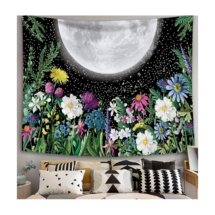 

Suitable for home decoration Wall Decor Art Moonlight Garden Moon Print Tapestry Luxury Hanging Curtains For The Living Room, Customized color