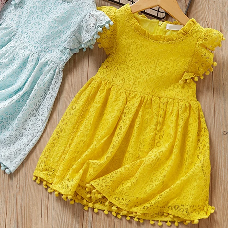 

B61947A Hot style children's wear girl lace sleeveless princess cut-out dress, Pink/yellow/light blue