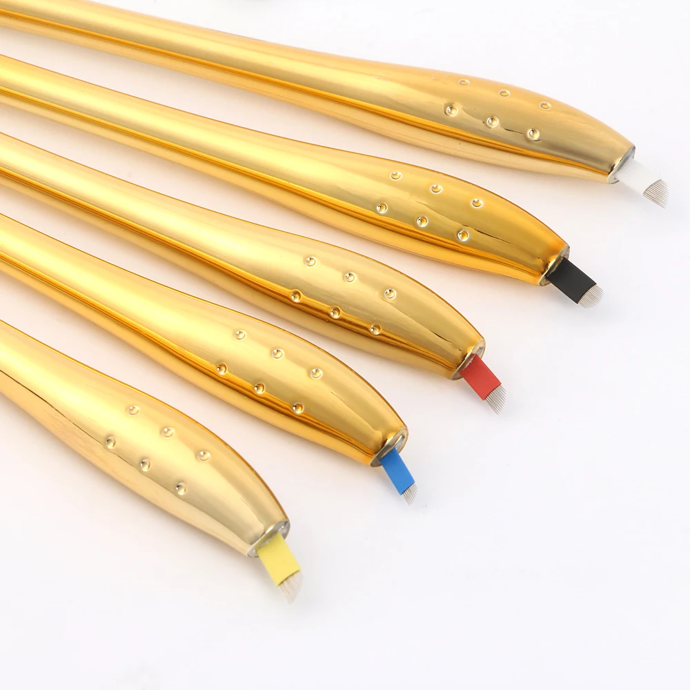 

Sterilized #9 #12#14#17 Golden Luxury Disposable Manual Pen Permanent Makeup Disposable Microblading Pen for Tattoo