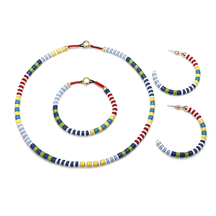 

High Quality Women Accessories Jewelry Rainbow Color Earrings Bracelet Enamel Necklace Sets