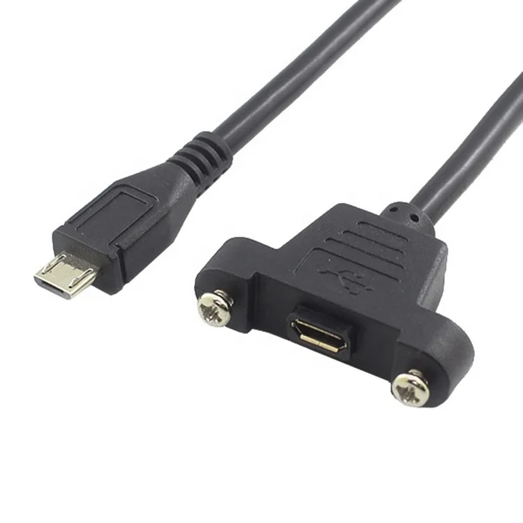 

Micro-USB 5pin USB 2.0 Male Connector to Micro USB 2.0 Female Extension Cable 30cm 50cm With screws Panel Mount Hole, Black