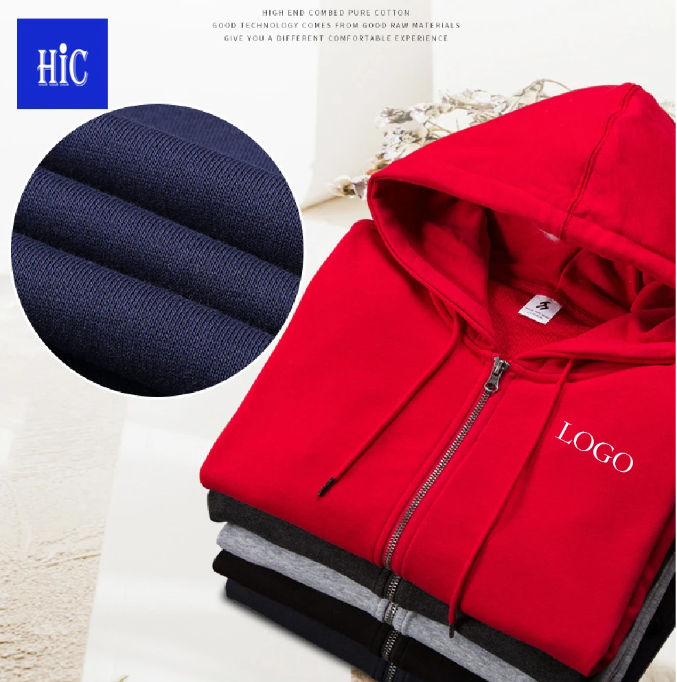 

HIC Wholesale Heavyweight 300g Zip Up Hoodies Custom Logo Embroidery Athletic Soft Brushed Cardigan Loose Advertising Hoodies