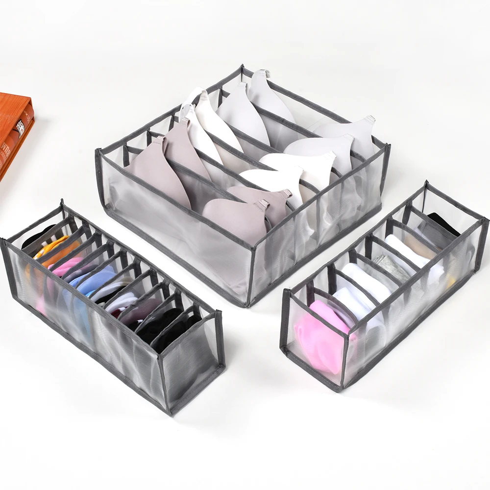 

Multi-size Foldable Storage Boxes Underwear Closet Drawer Divider Closet Organizer Storage Box For Ties Socks Bra Bedroom, Grey,white