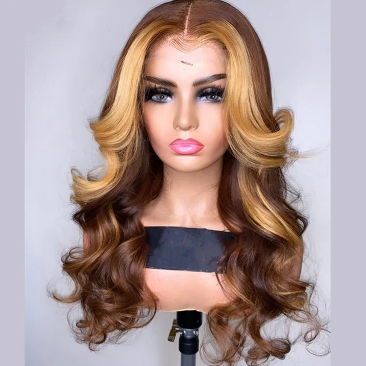 

Free Shipping Honey Brown Highlight Color Super Wave Raw Indian Cuticle Aligned Hair HD Lace Front Wigs