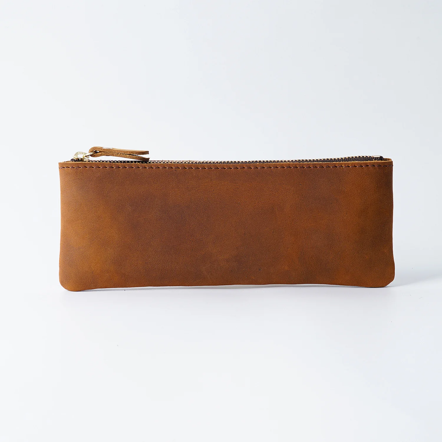 Genuine Leather Zipper Minimalist Small Pen Case Cowhide Pen Box Personalized Handmade Creative Retro Stationery Storage Bag